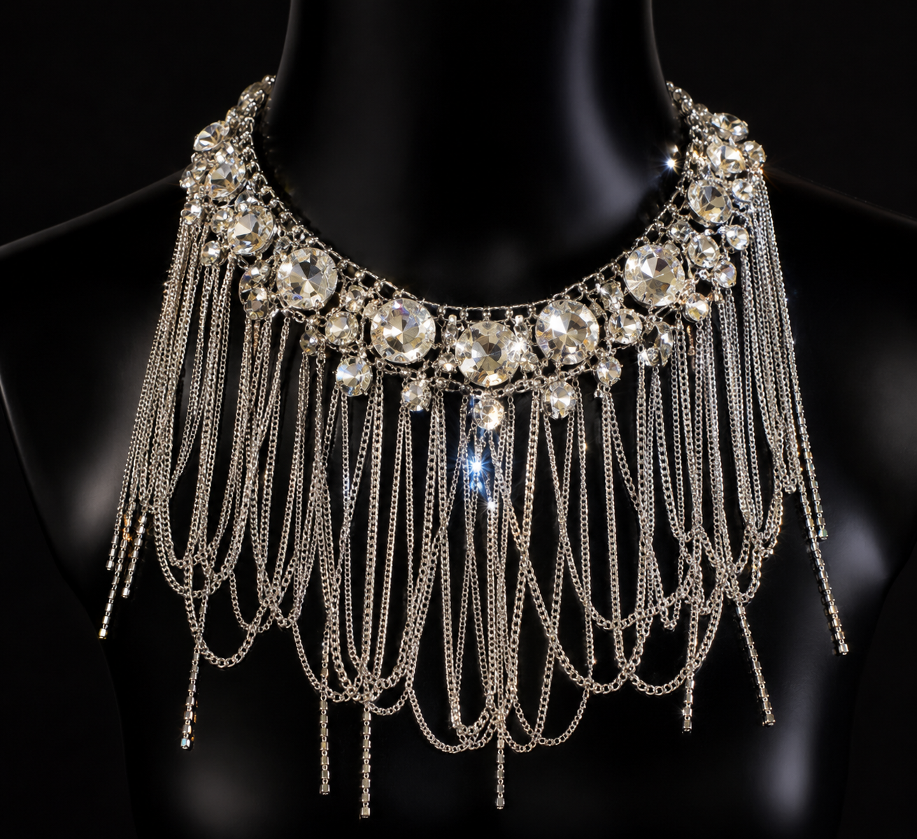 Luxury crystal fringe statement necklace on Instagram