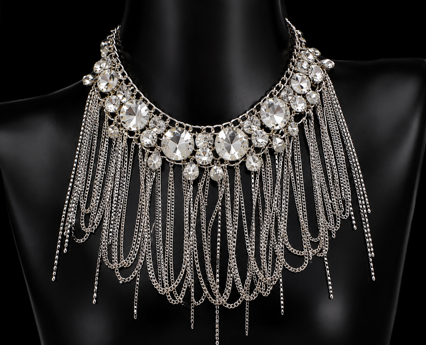Luxury crystal fringe statement necklace on Instagram