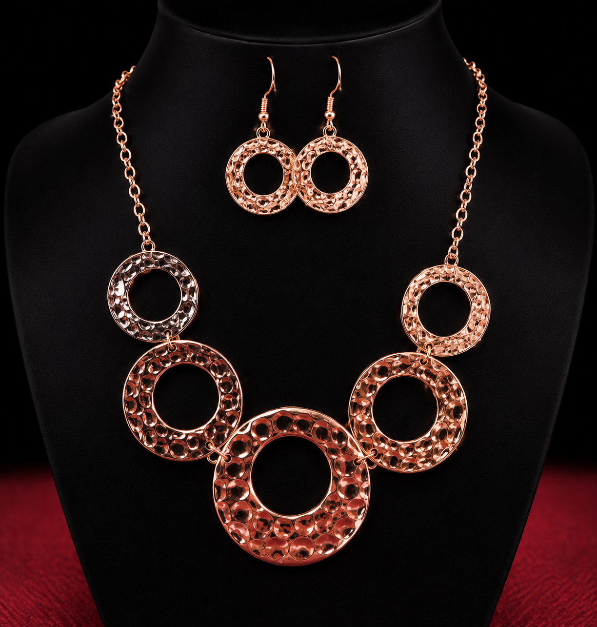 Rose gold hammered circle necklace and earring set on Instagram