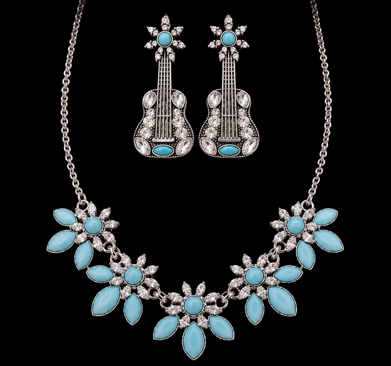 Turquoise floral crystal necklace and earring set on Instagram