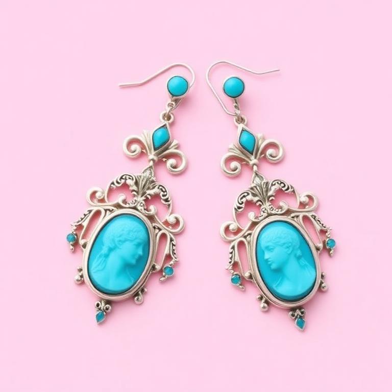 Turquoise Cameo Drop Earrings
