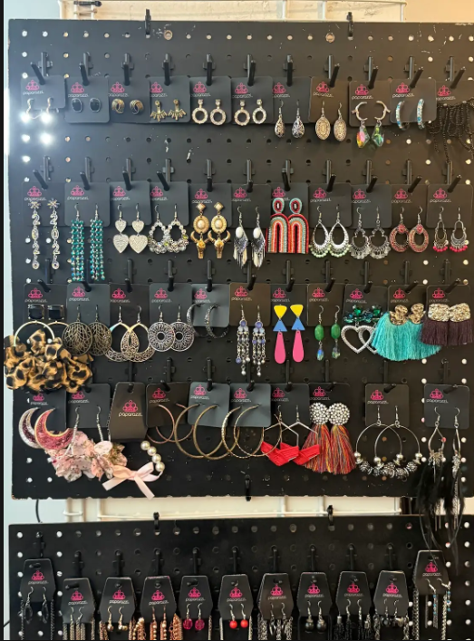 Wall of Paparazzi earrings in stock at KLS Boutique