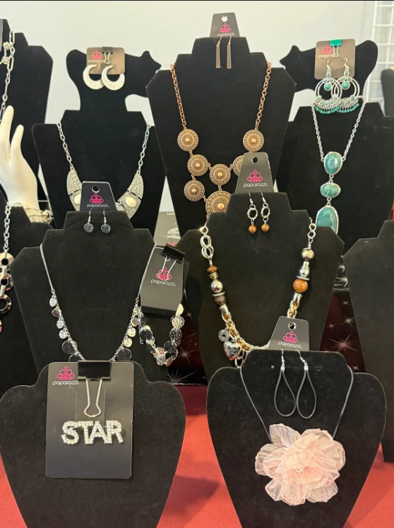 Necklace busts on display at KLS Boutique