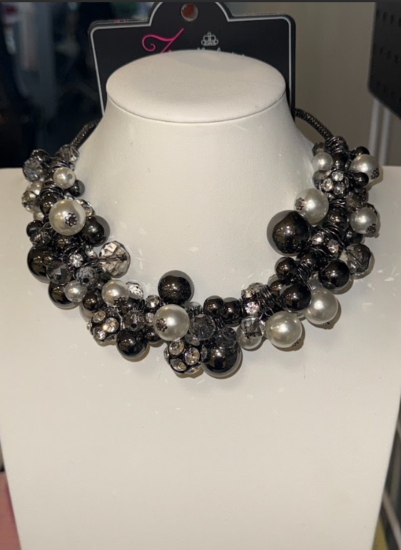 Real KLS Boutique statement necklace โ black pearl cluster